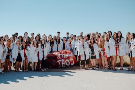 A group photo of the Carthage Wisconsin Nursing Program Class of 2024 at the 2022 White Coat Cere...